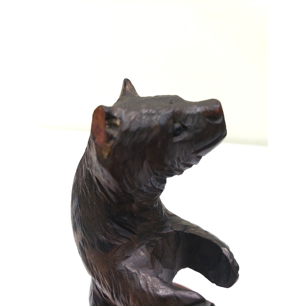 Swiss Black Forest bear Wood Folk Art Spool Caddy Sewing 1880's Glass Eyes